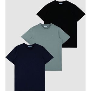 Vercate - 3-Pack T-Shirts - Korte Mouw - Zwart, Groen, Navy - Regular Fit - Excellent Knitted Katoen - Maat S