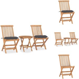 vidaXL Eethoek Voor Buiten - Eethoeken Voor Buiten - Eettafelset Voor Buiten - Eettafelsets Voor Buiten - 3-delige Tuinset inklapbaar met kussen massief teakhout
