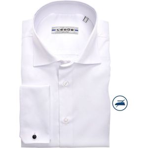 Ledub slim fit overhemd - dubbele manchet - wit twill - Strijkvrij - Boordmaat: 45