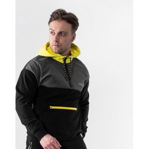 Body & Fit Hero Tech Hoodie - Hoodie Heren - Sporttrui Mannen - Trui met Capuchon en Rits - Maat: XXL - Zwart/Grijs/Geel