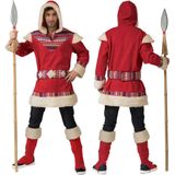 Funny Fashion - Eskimo Kostuum - Eskimo Nanook Heer - Man - rood - Maat 52-54 - Carnavalskleding - Verkleedkleding