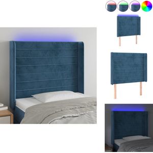 vidaXL Hoofdbord - Hoofdborden - Hoofdeinde - Houten Hoofdbord - Hoofdbord LED 103x16x118/128 cm fluweel donkerblauw
