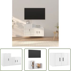 The Living Store Televisiekastenset - Houten TV-meubel - Hoogglans wit - 57 x 34.5 x 40 cm en 40 x 34.5 x 60 cm