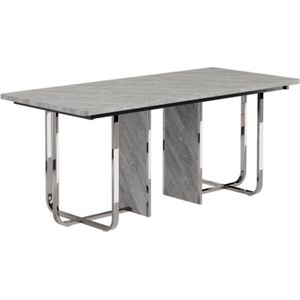 Eettafel voor 6 personen, grijs + zilver, L180*B80*H75cm, metalen poten, rechthoekig
