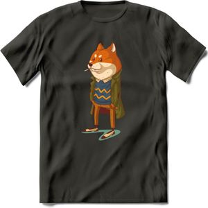 Casual vos T-Shirt Grappig | Dieren honden Kleding Kado Heren / Dames | Animal Skateboard Cadeau shirt - Donker Grijs - L