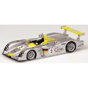 The 1:43 Diecast Modelcar of the Audi R8 , Team Audi Sport North America #2 of the 24H LeMans 2001. The drivers were Aiello / Capello and Pescatori. The manufacturer of the scalemodel is Minichamps.This model is only available online
