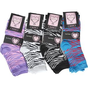Dames sokken Fine women 12 pack tijgerprint 4 kleuren 35/38