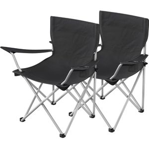 Campingstoelen set 2 klapstoelen buitenstoelen armleuningen bekerhouders zwart GCB01BK - stabiel frame 120 kg draagvermogen