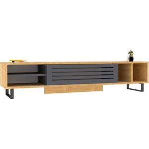 TV Meubel - Antraciet & Eiken - 160x35x40cm - Melamine: Stijlvolle en Duurzame Mediaopslag