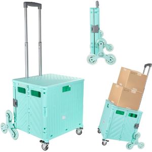Opvouwbare Utility Cart - 70L Trapklimmer Kar Met Uitschuifbaar Handvat - Boodschappentrolley Met Trapklimwielen - Ideaal Voor Winkelen - Leraren - Kantoor - Groen