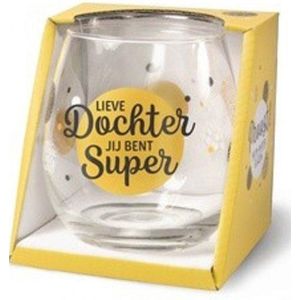 Wijnglas - Waterglas - Lieve Dochter jij bent super - In cadeauverpakking met gekleurd lint