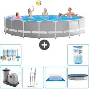 Intex Rond Prism Frame Zwembad - 548 x 122 cm - Grijs - Inclusief Pomp - Ladder - Grondzeil - Afdekzeil Onderhoudspakket - Filter
