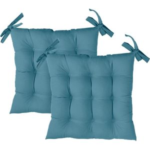 Komfortec 2x Waterafstotend Zitkussen 40x40cm met Bevestigingsbandjes - Stoelkussen 100-110gr/m2 - Voor Binnen en Buiten - Turquoise