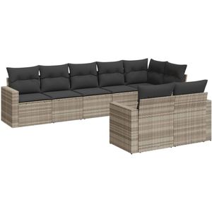 The Living Store 8-delige Loungeset met kussens poly rattan lichtgrijs - Loungebank - Tuinset - Lounge Set - Polyrattan - Buitendecoratie
