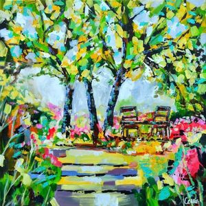 Diamond painting AAN DE VIJVER 50X50 CM VIERKANTE STENEN