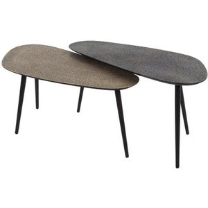 Salontafel Ovaal Organisch (Set van 2) - Hout (84 cm x 39 cm x 42 cm) - Salontafel Groot - Salon Tafel Boomstam Binnen - Ronde Salontafel - Woonkamer Tafel - Salontafels Industrieel - Salontafel Landelijk - Coffee Table