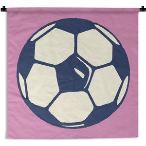 Wandkleed Voetbal illustratie - Een illustratie van een voetbal op een roze achtergrond Wandkleed katoen 180x180 cm - Wandtapijt met foto