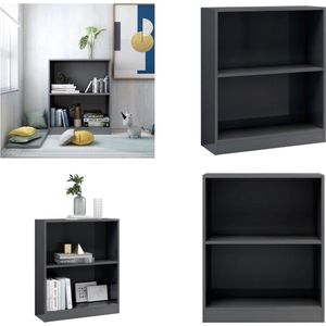 vidaXL Boekenkast 60x24x74-5 cm bewerkt hout hoogglans grijs - Boekenkast - Boekenkasten - Boekenschap - Boekenschappen