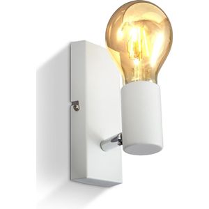B.K.Licht - Witte Wandlamp - voor binnen - industriele - metalen wandlamp - netstroom - met 1 lichtpunt - draaibar - wandspots - muurlamp - E27 fitting - excl. lichtbron