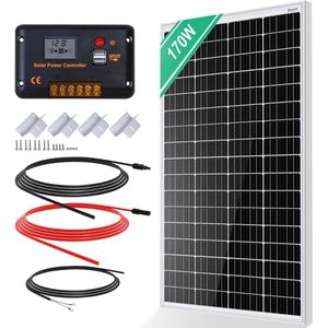CRLYN® Zonnepanelen Compleet Pakket - Plug & Play met Stekker - Zonnepaneel Plat Dak - 170w - Zwart en Wit