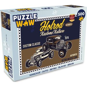 Puzzel Mancave - Auto - Retro - Blauw - Bruin - Legpuzzel - Puzzel 500 stukjes