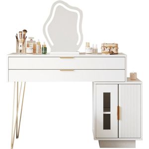 Merax Witte Kaptafel met LED Spiegel – Modern Uitschuifbaar Make-uptafel Set voor Slaapkamer - 100x40x78 cm (zonder krukje)