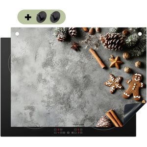 KitchenYeah® Inductie beschermer 65x50 cm - Winter - Kerst - Beton print - Dennenappels - Kookplaataccessoires - Afdekplaat voor kookplaat & Spatscherm achterwand - Inductiebeschermer - Inductiemat - Inductieplaat mat - Keuken decoratie