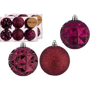 Krist+ gedecoreerde kerstballen -18x st- wijn rood/bordeaux - kunststof - 7 cm