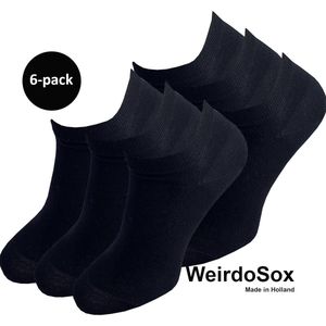 WeirdoSox Bamboe naadloze sneaker sokken Zwart - Anti zweet - Anti bacterieel - Dames en heren - 6 Paar - Maat 43/46