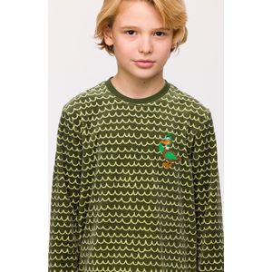 Woody pyjama jongens/heren velours - groen met golfjes - eend - 242-10-PLC-V/947 - maat 92