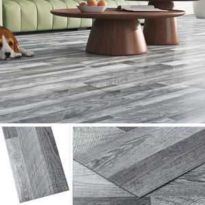 Dikke PVC Vloer Zelfklevend Houtlook Grijs - Waterdichte Vinyl Vloer voor Badkamer en Keuken - 18 Stuks