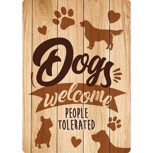 Plenty Gifts Waakbord Blik Dogs Welcome People Tolerated 21X15 CM