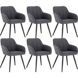 Rootz Set van 6 gestoffeerde eetkamerstoelen - Fauteuils - Linnen stoelen - Ergonomisch ontwerp - Duurzame constructie - Veelzijdige stijl - 43 cm x 55 cm x 81 cm