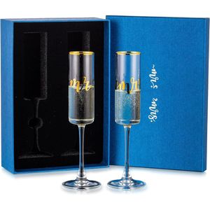 Champagneglazen Huwelijkscadeaus: Set van 2 Kristallen Champagneglazen met Geschenkverpakking Gepersonaliseerd Gegraveerd Steelglas Mr and Mrs Heldere Drinkglazen met Gouden Rand