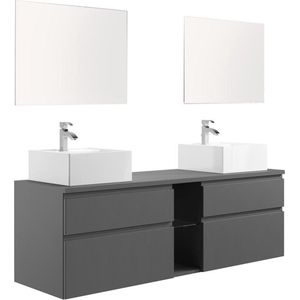 Hangend badkamermeubel met dubbele wastafel en spiegels - Grijs - 150 cm - MAGDALENA II L 150 cm x H 46 cm x D 50 cm