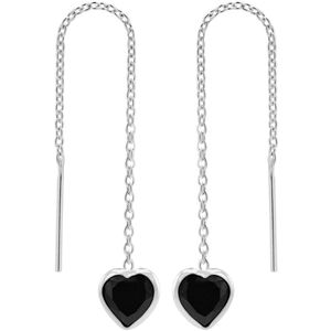 Zilveren oorbellen | Chain oorbellen | Zilveren chain oorbellen, zwart hart
