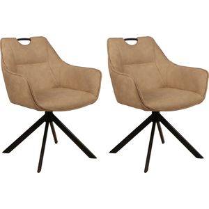 Colenis® - Lucas Eetkamerstoel - Set van 2 - Stoelen - Beige - Microfiber Bekleding - Gestoffeerde Zitting - Metalen Poten - Eetkamerstoelen