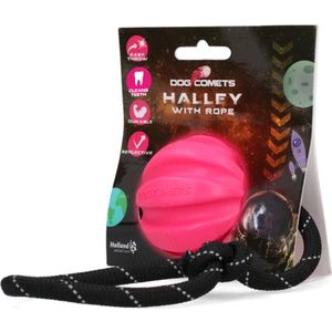 Dog Comets Ball Halley met touw hondenspeeltje – Ø6 cm - Hoogwaardig hondenspeelgoed – Natuurlijk rubber – Roze