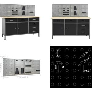 vidaXL Werkbank met vier wandpanelen - Werkbank - Werkbanken - Werktafel - Werktafels