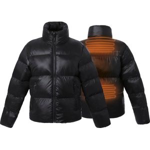 Verwarmde gewatteerde jas - Slim Fit Voor Vrouwen - extra gewatteerde kraag - Super power technologie - glanzend zwart