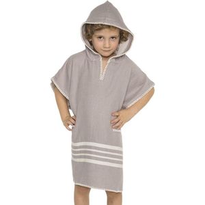 Kinder Strandponcho Hamam Light Grey - 6-7 jaar - - jongens/meisjes/unisex pasvorm - poncho handdoek voor kinderen met capuchon - zwemponcho - badcape - badponcho