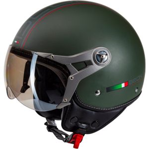 BEON DESIGN B Scooter helm met vizier - Geschikt als Scooter Brommer Motor Snorfiets helm - Retro Vespa scooterhelm - Volwassenen - XXL - Groen - Gratis helmtas
