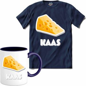 Kaas - grappig verjaardag kleding cadeau - eten teksten - T-Shirt met mok - Heren - Navy Blue - Maat XXL