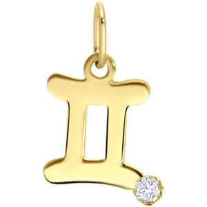 Lucardi Dames 9 Karaat Hanger Sterrenbeeld met Zirkonia - Hanger - 9 Karaat - Goudkleurig