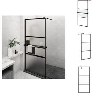 vidaXL Douchewand - Douchewanden - Douchescherm - Douche Deur Bad- En Douchescherm - Inloopdouchewand met schap 100x195 cm ESG-glas aluminium zwart