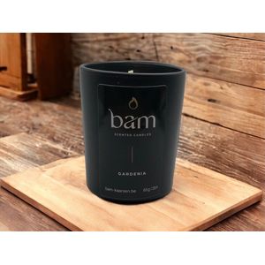 BAM kaarsen - geurkaars in zwart potje - gardenia - 25 branduren per kaars - op basis van zonnebloemwas - cadeau - vegan