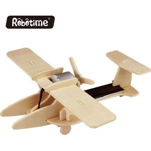Robotime P260 houten speelgoed vliegtuig met zonnecel