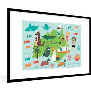 Wereldkaart Kinderen - Australië - Dieren - Schoolplaat - Kinderkamer - 120x80 cm