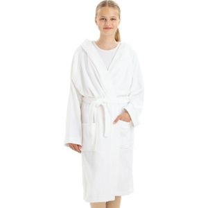 HOMELEVEL zachte badjas voor kinderen - Kinderbadjas 100% katoen - Voor jongens en meisjes - Wit - Maat 176