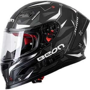 BEON INTERCEPTOR Integraalhelm met antikras Vizier - Motorhelm, scooter, brommer, snorfiets, helm - M - Zwart - incl Gratis helmtas